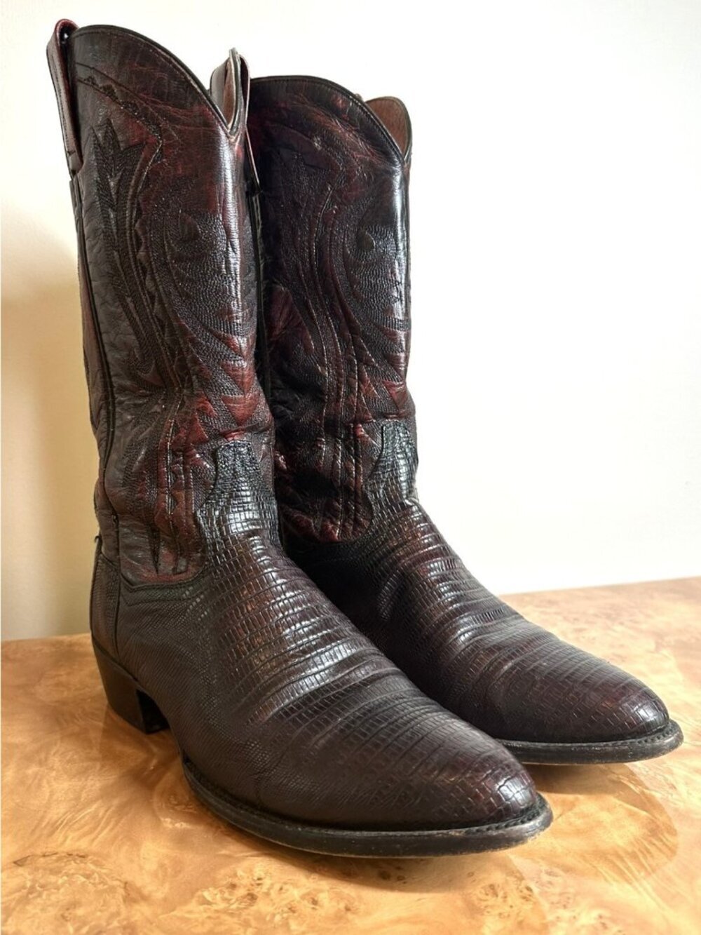 Dan Post Burgundy Black Lizard Print Western Cowboy Boots Leather Men's Size 9 D